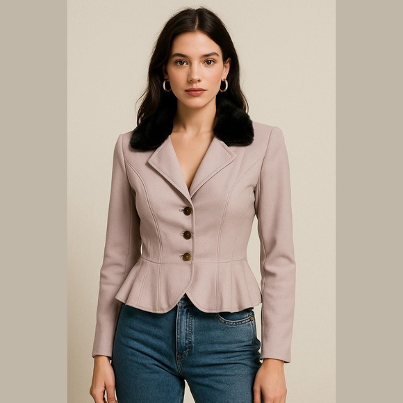 hinge Jackets & Blazers - Hinge Tan Riding Jacket Faux Fur Pleated Size M Garconne Preppy 90s Y2K